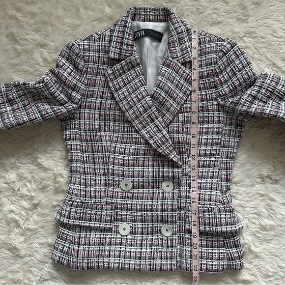 Zara Jacket Double Breasted Blazer Tweed Textured Long Sleeve Multicolor S - Picture 11 of 13